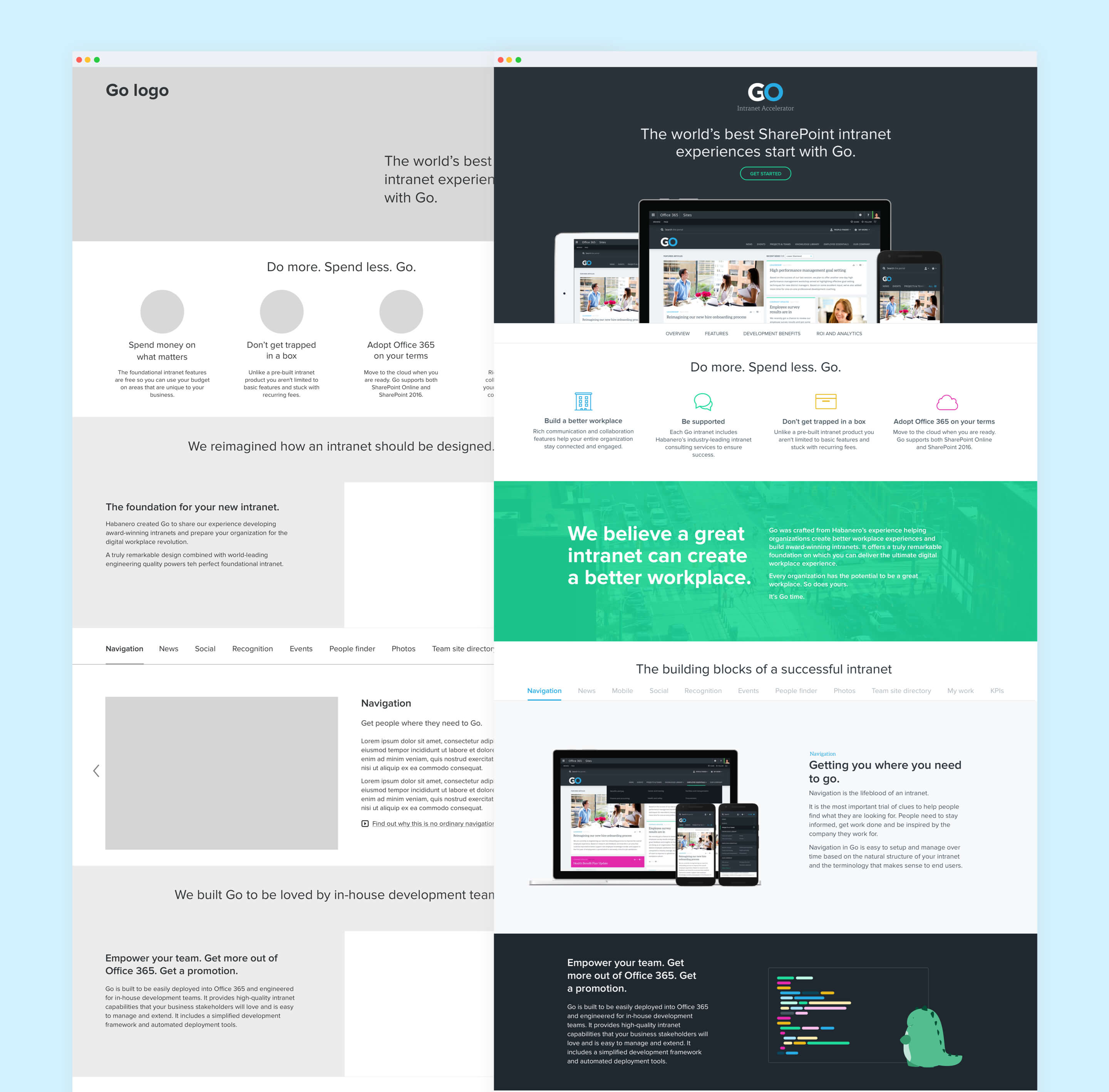 Homepage wireframe and mockup for first release